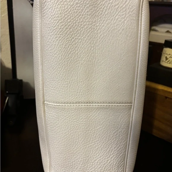 Celine Boogie White Leather Handbag with Gold Accents